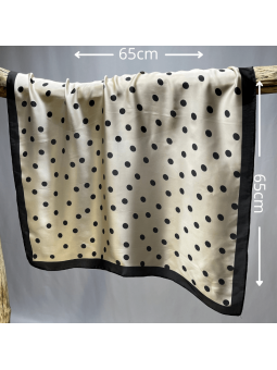 Foulard Carré De 65 cm Blanc cassé à Pois et Aux Contours Noir