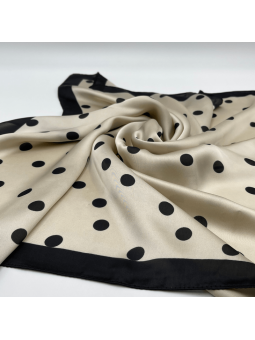 Foulard Carré De 65 cm Blanc cassé à Pois et Aux Contours Noir