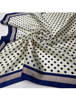 Foulard Carré 70 cm à Petit Point Bleu Liseré Violet Taupe