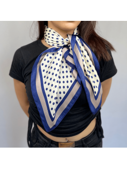 Foulard Carré 70 cm à Petit Point Bleu Liseré Violet Taupe