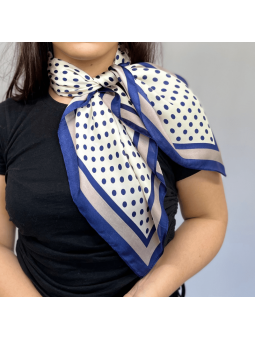 Foulard Carré 70 cm à Petit Point Bleu Liseré Violet Taupe