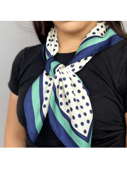 Foulard Carré 70 cm à Petit Point Bleu Liseré Vert