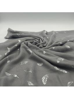 Écharpe 180 cm Gris Bonifacio à Pompon et Plume Argentée