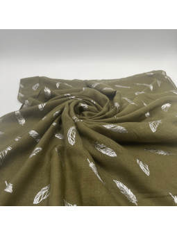 Écharpe 180 cm Vert Kaki à Pompons et Plumes Argentées