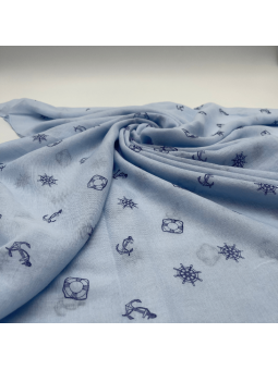 Écharpe 180 cm Bleu Pastel Aux Motifs Imprimés Marin