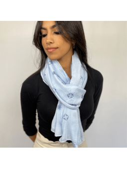 Écharpe 180 cm Bleu Pastel Aux Motifs Imprimés Marin