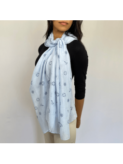 Écharpe 180 cm Bleu Pastel Aux Motifs Imprimés Marin