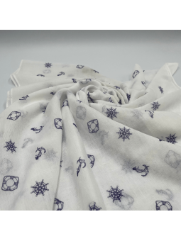 Écharpe Blanc Écru 180 cm Aux Motifs Imprimés Marin