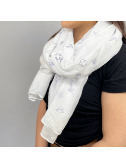 Écharpe Blanc Écru 180 cm Aux Motifs Imprimés Marin