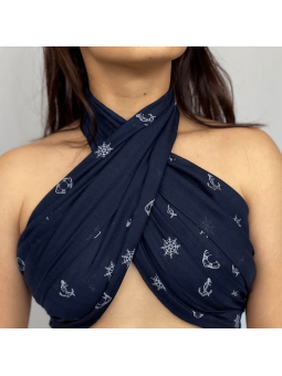 Écharpe 180 cm Bleu Nuit Aux Motifs Imprimés Marin
