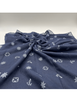 Écharpe 180 cm Bleu Nuit Aux Motifs Imprimés Marin