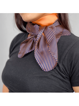 Foulard Carré 70 cm Orange Corail Bordé De Fines Rayures Bleu Roi