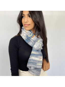 Écharpe 180 cm Bleu Nuit Rayé Avec Des Touche d'Orange