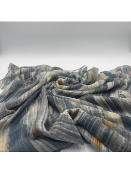 Écharpe 180 cm Bleu Nuit Rayé Avec Des Touche d'Orange