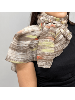 Écharpe 180 cm Gris Souris Rayé Avec Des Touche De Rose Orangé