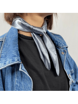 Petit Foulard Carré Monochrome Gris Pétrole De 50 cm Satiné Et Brillant