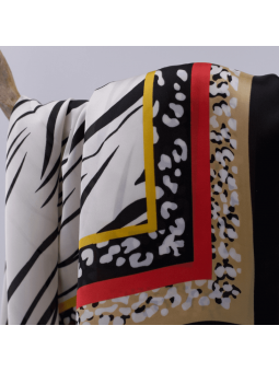 Foulard Carré 70 cm Zébré Avec Liseré Rouge, Doré et Noir Revisité