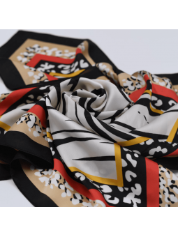 Foulard Carré 70 cm Zébré Avec Liseré Rouge, Doré et Noir Revisité