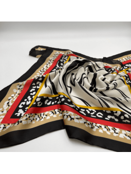 Foulard Carré 70 cm Zébré Avec Liseré Rouge, Doré et Noir Revisité