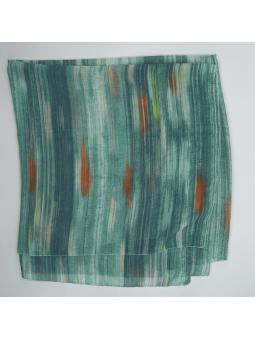 Écharpe 180 cm Bleu Turquoise Rayé Avec Des Touche d'Orange