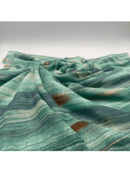 Écharpe 180 cm Bleu Turquoise Rayé Avec Des Touche d'Orange