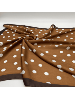 Foulard Carré De 65 cm Chocolat à Pois Blanc Border D'un Fin Liseré Brun