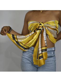 Écharpe 180 cm Jaune Ambré Aux Motifs Symétriques